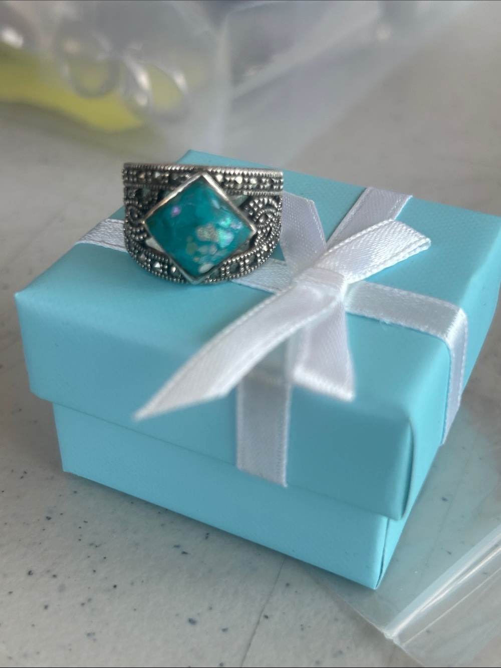 NEW Size 6 sterling silver Turquoise Square Statement Ring Filigree
